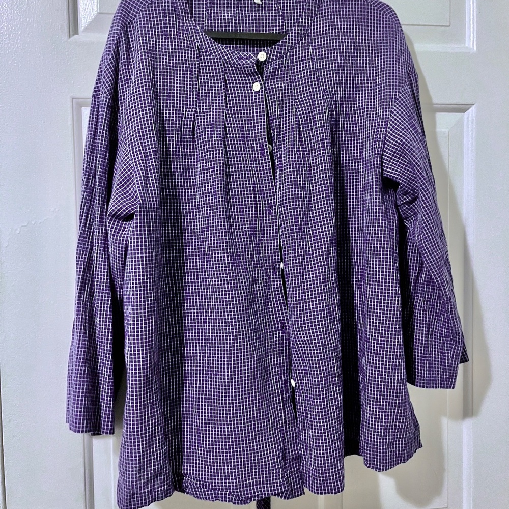 TOAST UK Blue & White Windowpane Check Smock Top in XL